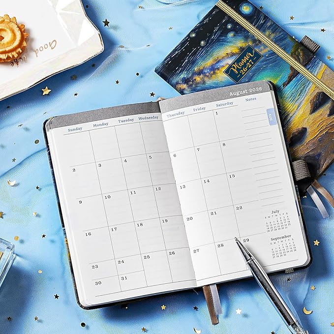 Pocket Calendar 2026-2027 - Pocket Planner 2026-2027 for Purse, Jul 2026 - Jun 2027, 6.4''×3.8'', 26-27 Planner Weekly and Monthly with Pen Loop, Back Pocket, Elastic Closure, Note Pages - Mountain and Sea