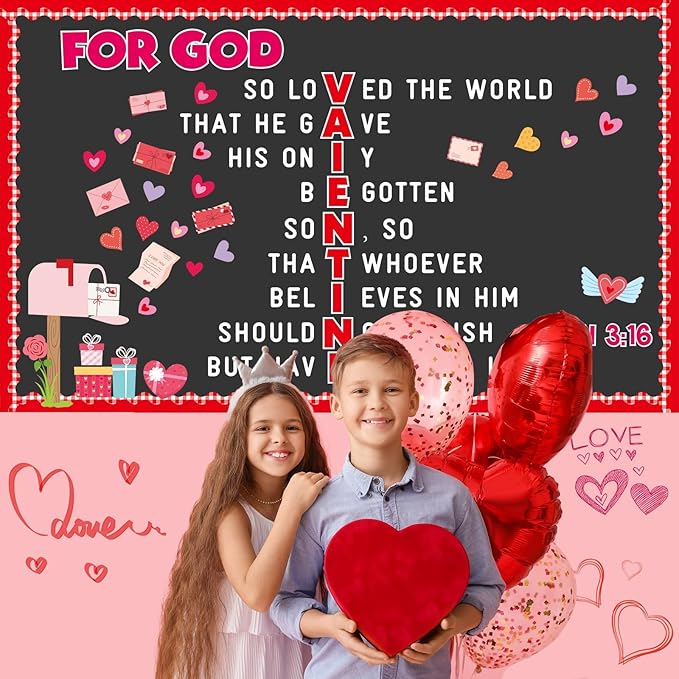 Valentine's Day Jesus Religious Bulletin Board Christian Classroom Decorations February Valentines Letter Heart Mailbox Cutouts Sunday School Bulletin Board Border for Kids School Home Door Decor