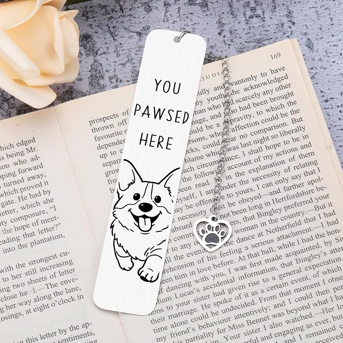 Corgi Dog Bookmark for Dog Lovers Gifts for Women, Corgi Gifts for Corgi Lovers, Book Marks for Reading Women, Dog Mom Dad Birthday Christmas, Pet Owner Page Marker Dog Themed Book Club Gifts