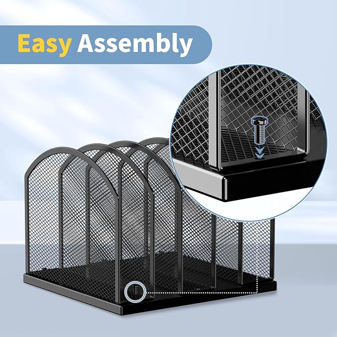 Gawerk 5-Section Vertical Desktop Organizer, 5-Section Mesh File Folder Stand Sorter for Office Home Classroom Organization (1, Blue)