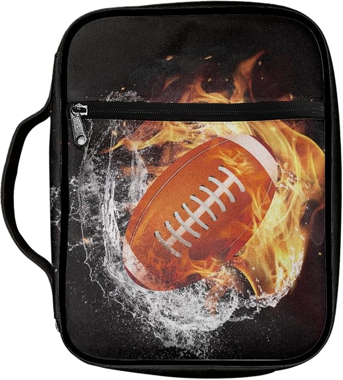 Coldinair Fire Water Rugby Print Bible Cover,Carrying Book Case Church Bag Bible Bags with Handle and Zippered Pocket,Gifts for Men Teens Kids