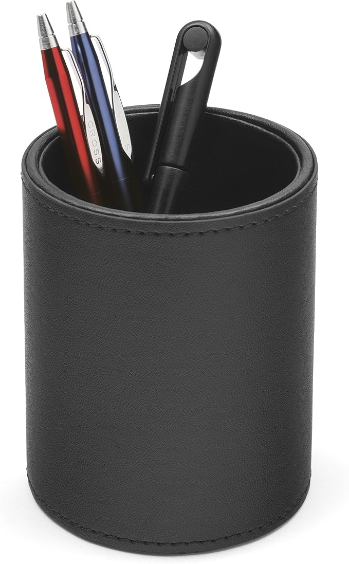 Osco Black Faux Leather Pen Pot, Desk Tidy Pencil Holder, Office Organiser, Makeup Brush Holder, Stationery Storage, Cosmetics Display, Home Office Accessories, Compact Desk Organiser