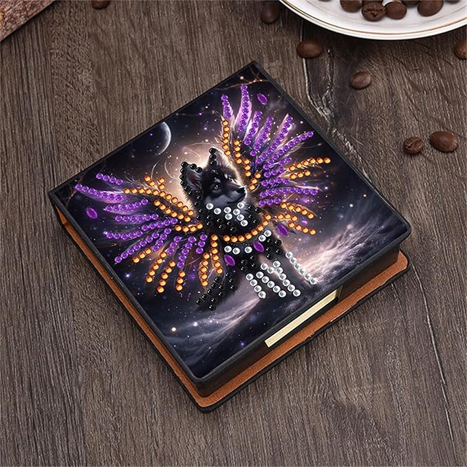Wolf Diamonds Painting Kit Note Box,Animal Memo Paper Storage Box Diamond Art,Sticky Note Holder Diamond Art,Diamond Painting Memo Pad For Office Desk. (Wolf)