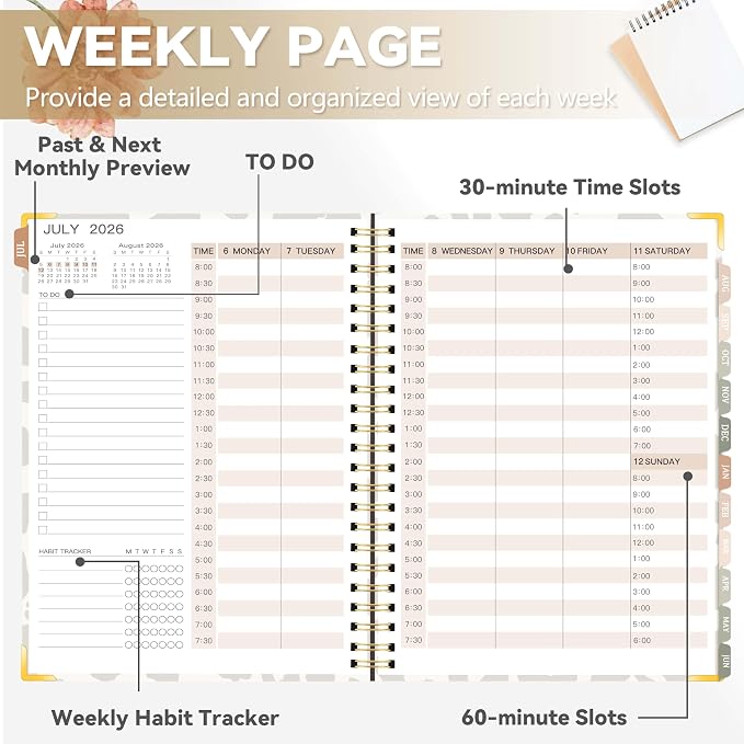 2026-2027 Academic Planner, Weekly & Monthly Appointment Book from Jul. 2026 - Jun. 2027, Work & Life Daily Hourly Planner with Time Slots,Agenda Organizer for School Office, Leopard Print, 8.4"x 6.1"