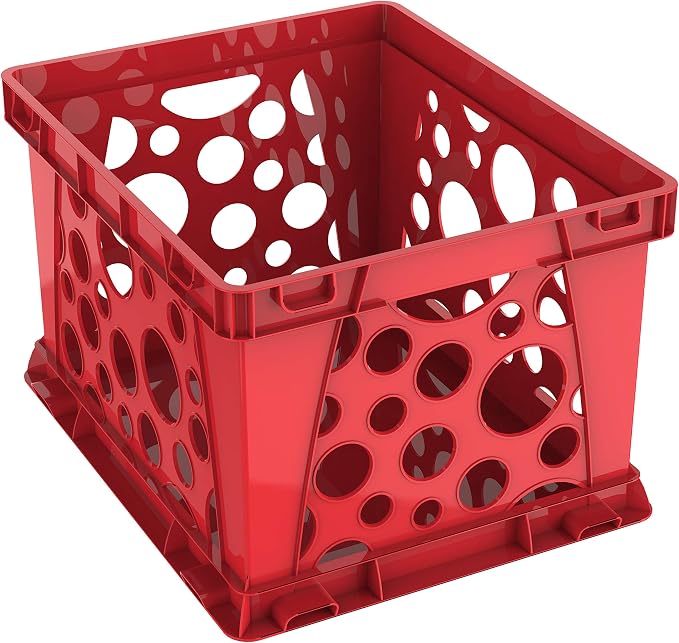 Storex Premium Stackable File Crates (3-Pack) for Letter & Legal Hanging Folders – Durable Red Plastic Storage Bins with Handles – 50 lb Capacity Organizer for Office, Home, Classroom