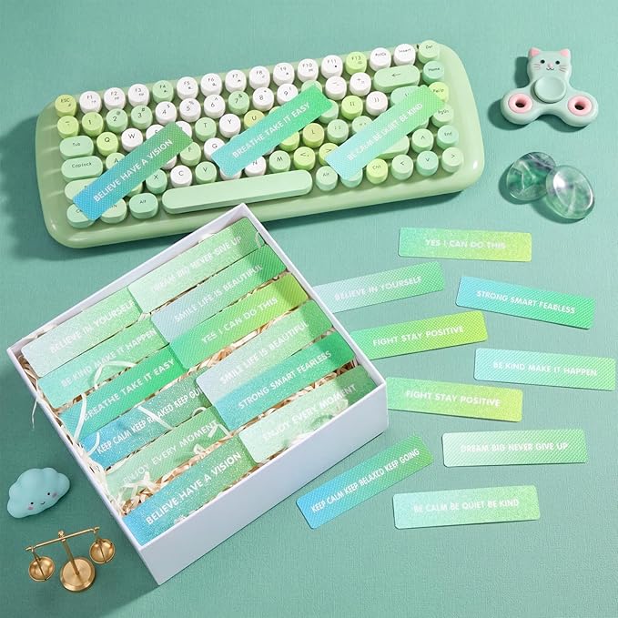 Sabary 60 Pcs Mental Health Awareness Anxiety Sensory Stickers Bulk Sensory Strips Anxiety Calm Textured Strip Stickers with Inspirational Quotes Different Styles for Adults Relief (Gradient,Green)