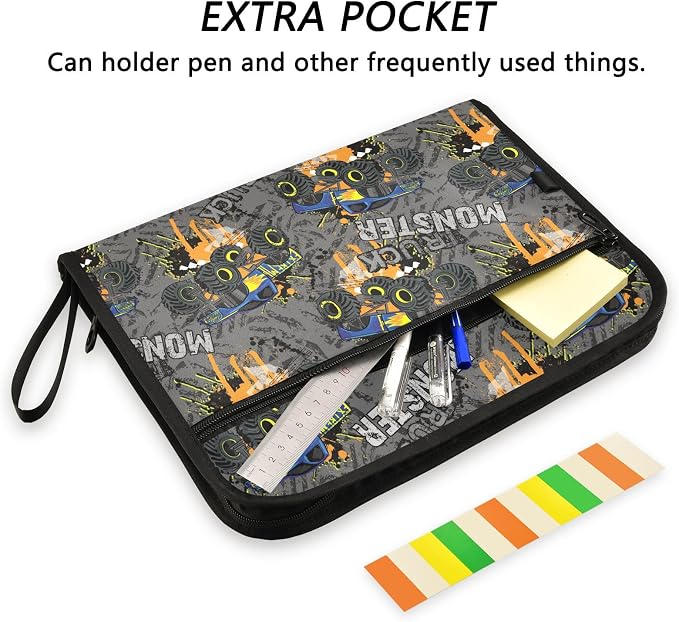 Monster Truck Car File Folders,Plastic Folders with 13 Pockets,Expandable File Folder for Documents School Students Office,Aesthetic Folder with Labels A4 Letter Size