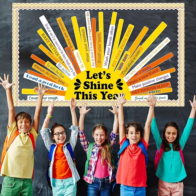Summer Sunshine Bulletin Board Classroom Decorations Motivational Shine This Year Bulletin Board Set Inspirational Golden Sun Positive Quote Cutouts for Wall Back to School Classroom Decor
