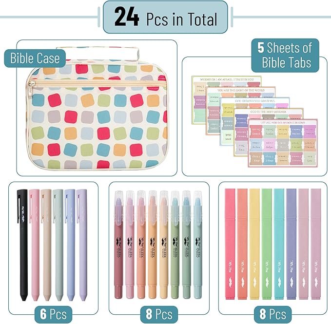 Mr. Pen- Bible Cover Case for Women, Large Bag with Durable Handle, 24-pcs Bible Journaling Kit & Study Supplies with No Bleed Highlighters and Pens, Christian Gift for Women, Mothers Day Gift