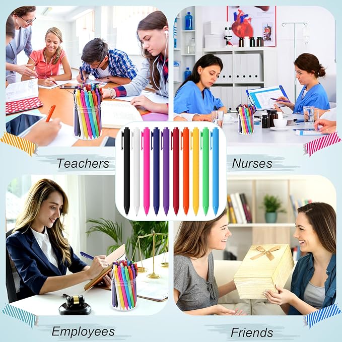 Crtiin 30 Pcs Gel Pens Bulk, 0.5mm Fine Point Black Ink Pens, Retractable Smooth Writing Quick Dry, Colored Aesthetic for School Office Journaling Teacher Appreciation Mother Day (Colorful)