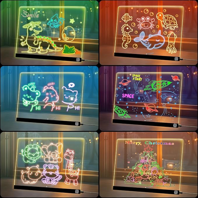 LED Note Board with Colors, 11.8"X9.4" Led Drawing Board Acrylic Dry Erase Board with Light 7 Colors Message Writing Board Night Light with 7 Markers for Home/Office/Christmas Decor