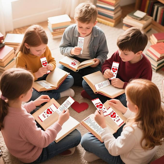 TICIAGA 60Pcs Red Heart Bible Verses Bookmarks Bulk for Kid, Jesus Loves You Evangelism Church Gifts for Women Girls, Christian Scripture Reading Bookmarks Prayer Gospel Tracts for Sunday School