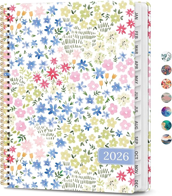 2026 Planner, Weekly and Monthly Calendar Planner Book, January 2026 - December 2026, Hardcover Spiral Planner with Monthly Tabs, Notes Pages, Perfect for Women & Men, A4 (8.5" x 11") - Ditsy
