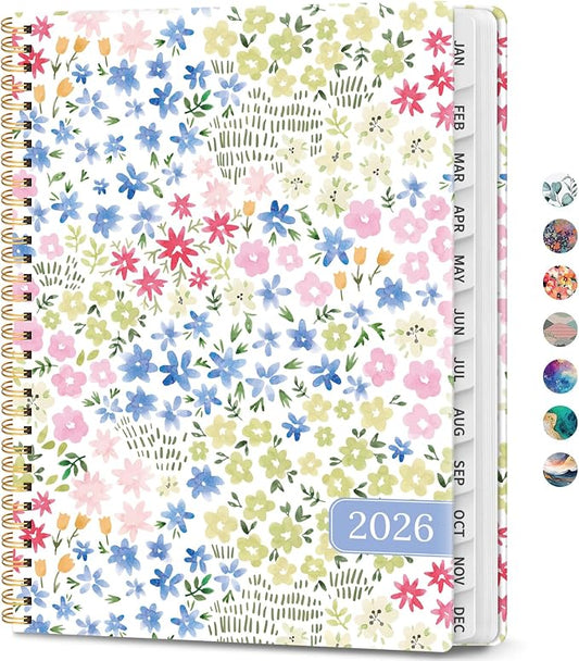 2026 Planner, Weekly and Monthly Calendar Planner Book, January 2026 - December 2026, Hardcover Spiral Planner with Monthly Tabs, Notes Pages, Perfect for Women & Men, A4 (8.5" x 11") - Ditsy