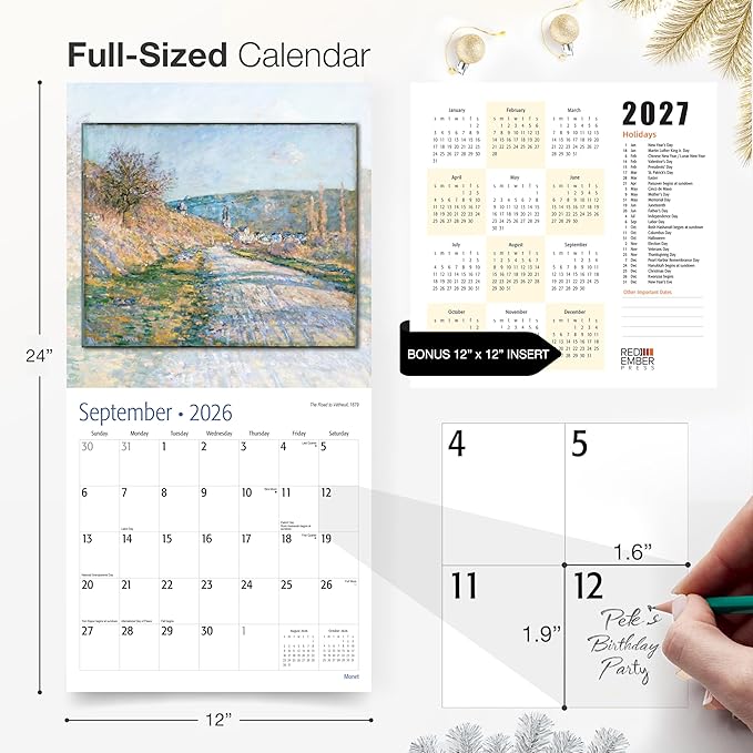 RED EMBER Select - Claude Monet 2026 Wall Calendar 12 Month | 12" x 24" Open | Thick & Sturdy Paper | Giftable | Impressionist Art Calendar 2026