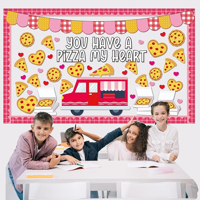 Valentine’s Day Pizza Classroom Bulletin Board Decorations Pizza Truck Heart Cutouts You Have A Pizza My Heart Bulletin Board Set Valentines Day Decor for Home School Office Pizza Party Supply
