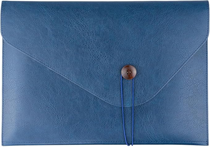 Men PU Leather File Folder for Documents, Coworker Office Gifts Organizer File Document Folder with String Tie, Laptop Sleeve Notebook Case, A4 Envelopes Leather Filing Organizer for Men Women - Blue