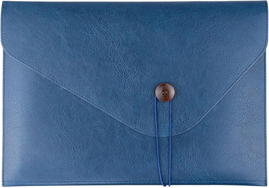 Men PU Leather File Folder for Documents, Coworker Office Gifts Organizer File Document Folder with String Tie, Laptop Sleeve Notebook Case, A4 Envelopes Leather Filing Organizer for Men Women - Blue