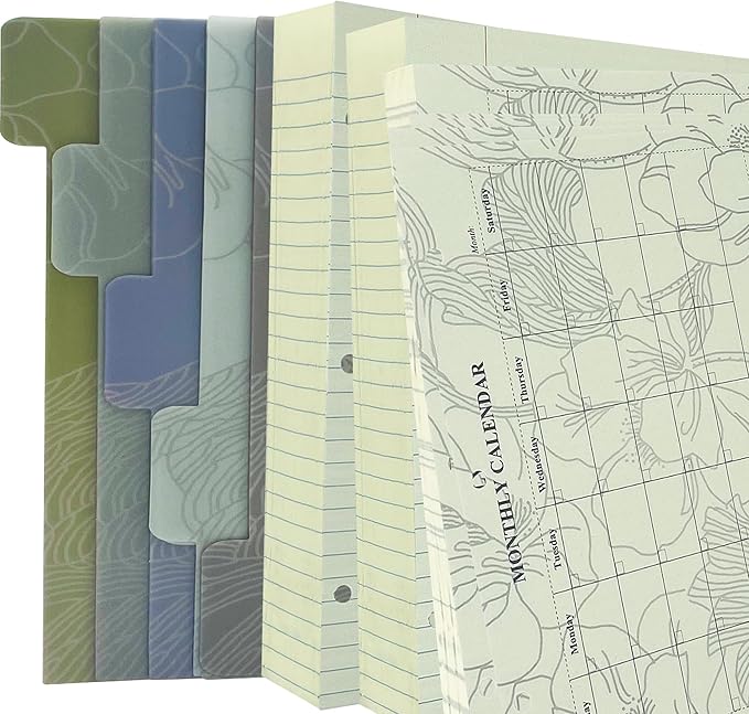 180+28 Mini 3 Ring Binder Paper for 5.5 x 8.5, 3-Hole Loose Leaf Lined Refill Filler Paper with Undated Monthly Calendar Refillable Planner Inserts, College Ruled