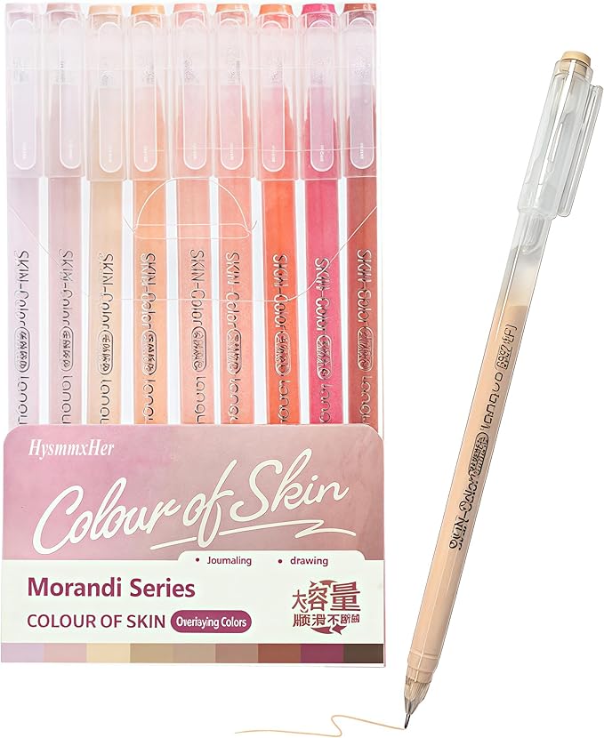 9 Colored Gel Pens Set, 0.6mm Fine Point for Black Paper & White Paper, Pens for Journaling, Adult Coloring Books, Bible, Drawing, Note Taking, Art & Journaling Supplies (Beautiful Skin Colors)