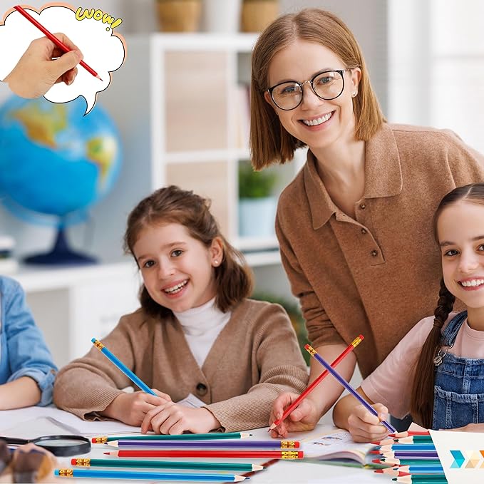 96 Pcs Colored Pencils with Eraser Pre Sharpened Pencils Erasable Wood Checking Pens #2 HB Correcting Pens for School Office Supplies Grade Map Check Test Drawing Editing (Red, Green, Blue, Purple)