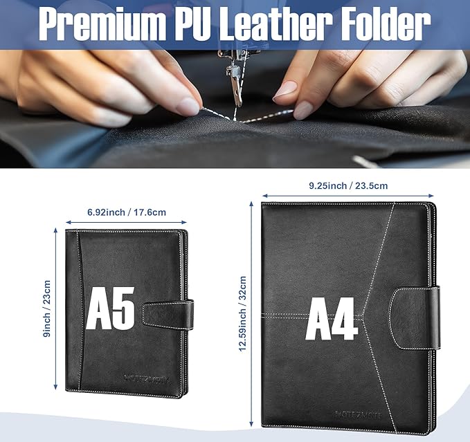Padfolio Notepad Holder with Clipboard,A5 Faux Leather Padfolio Folder for Interview Resume,Magnetic Closure Legal Pad Folder with Business Holder,2 Pens & 5x8 Writing Pad for Office,Black