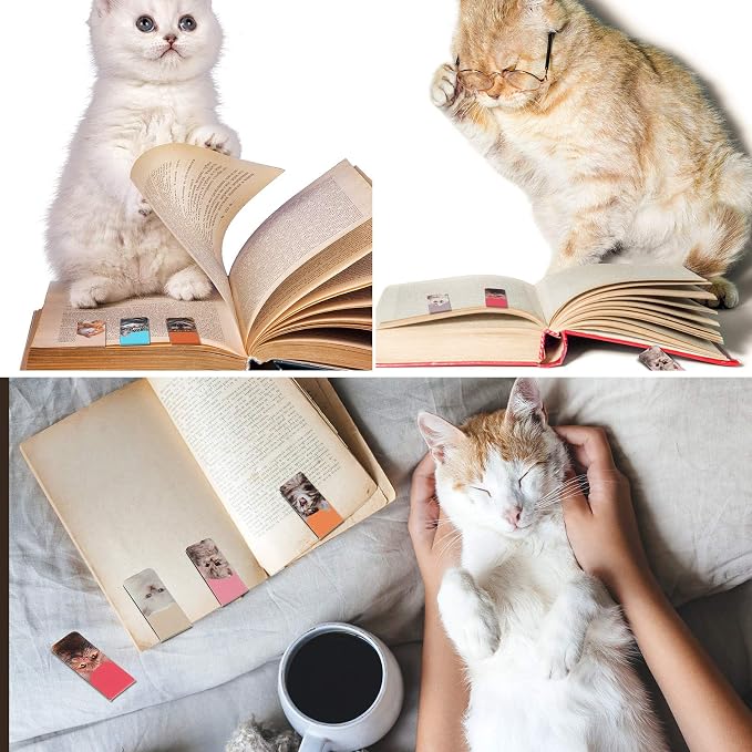 Zonon 30 Pieces Cats Magnetic Bookmarks Cute Cats Markers Pets Magnetic Page Clips Bookmark for Students Teachers School Home Office Reading Stationery, 15 Designs