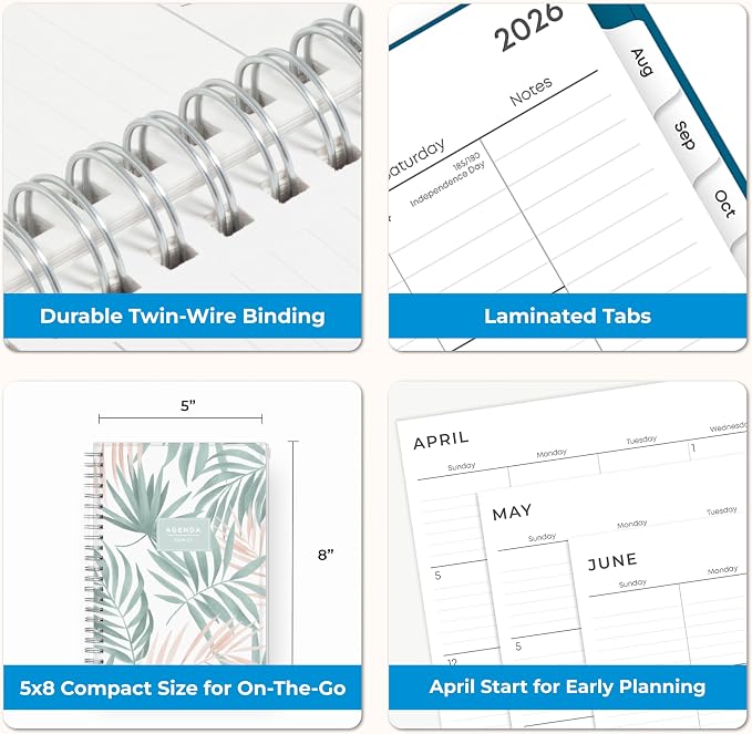 Blue Sky 2026-2027 Weekly and Monthly Academic Year 15 Month Planner Calendar, April 2026 - June 2027, 5" x 8", Flexible Cover With Zip Pouch, Wirebound, Storage Pocket, Seychelle
