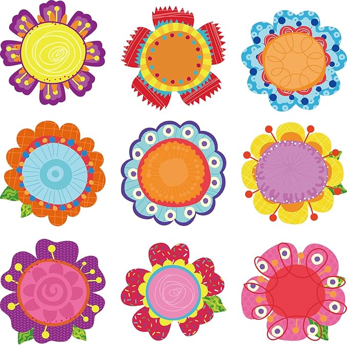 Blulu 45 Pieces Flowers Cut-Outs Springtime Classroom Blooms Decoration Colorful Flowers Cutouts Versatile Cutouts with Glue Point for Bulletin Board School Summer Party Crafts, 5.9 x 5.9 Inch