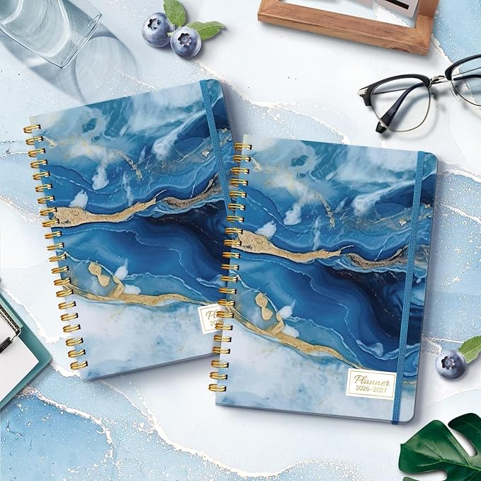 Lonely Oak Academic Planner 2026-2027, Daily Weekly and Monthly Agenda Planner 6.18" x 8.5" with Tabs, 12 Months Spiral School Year A5 Calendar from Jul.2026 to Jun.2027 for Student and Teacher (Dark Blue)