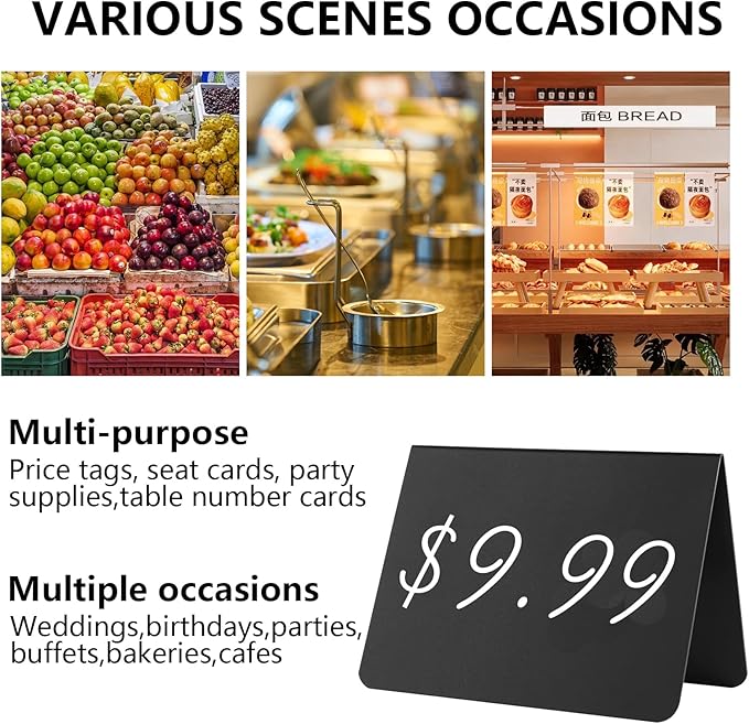 20 Pack 4"x3" V-Shaped Mini Chalkboard Signs, Self-Standing Tabletop Food Labels for Wedding, Bakery, Buffet, Easy to Write & Wipe Off, Includes 7 Color Chalk Markers, Cleaning Cloth
