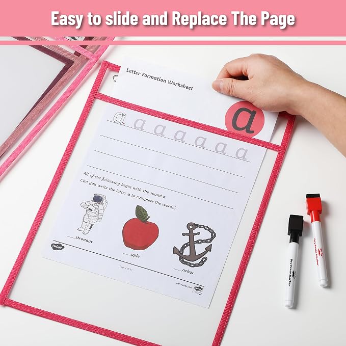 Mr. Pen- Reusable Dry Erase Pocket Sleeves, 10" x 14", 6 Pack, Pink Shades, Clear Plastic Paper Sleeves, Ticket Holders, Clear Plastic Sheet Protectors, Teacher, School, Classroom Supplies