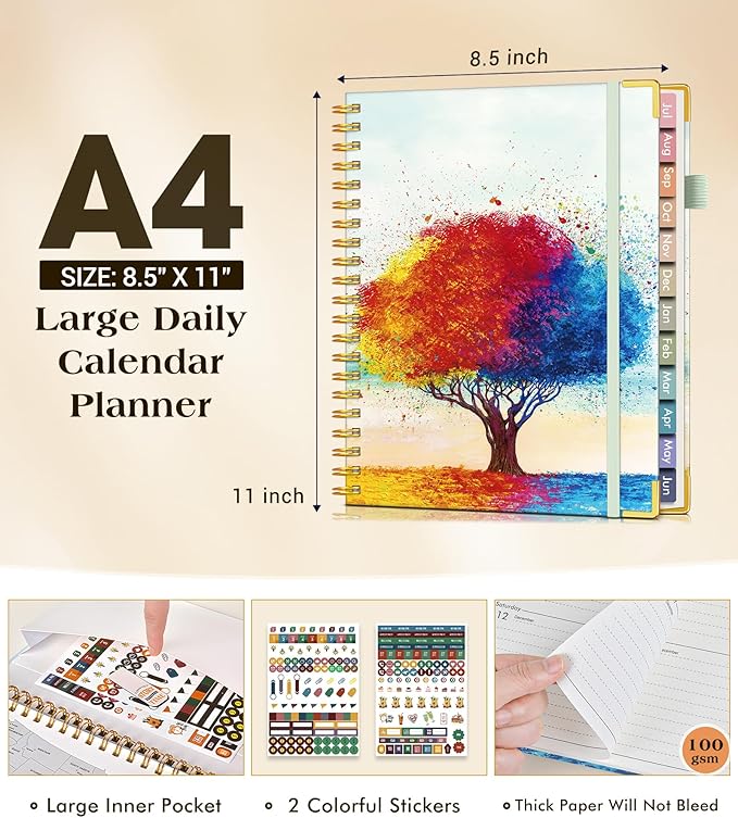 Academic Planner 2026-2027, Hardcover Weekly and Monthly Calendar Planner from July 2026 - June 2027, 8.5" x 11" A4 Large Daily Agenda with Tabs, College School Organizer for Student Teacher, The Tree of Life in Oils
