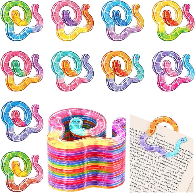 Resurhang 20 Pcs Worm Acrylic Bookmark 10 Design Cute Paperclip Glitter Gummy Worm Funny Bookmark Gift Idea for Reading Book Lover Teacher Student School Classroom Office Library Read Supply (Classic)