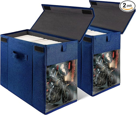 2 Pack Comic Book Storage Box with Lid for Modern Age, Collapsible Magazine Organizer with Clear Window, Blue