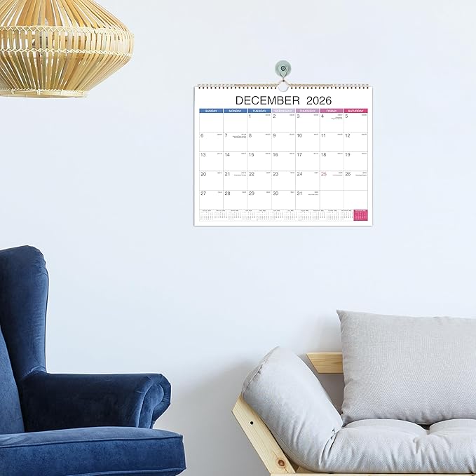 2026-2027 Wall Calendar - Jul 2026 - Dec 2027, 18 Monthly Hanging Calendar 2026-2027 Planner, 15" x 11.5", Spiral Binding, Yearly Overview, Holidays, Large Blocks, Perfect Organizer for Home & Office