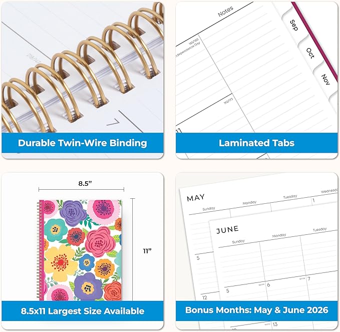 Blue Sky 2026-2027 Weekly and Monthly Academic Year Planner Calendar, July 2026 - June 2027, 8.5" x 11", Flexible Pocket Cover, Wirebound, Storage Pocket, Laminated Tabs, Mahalo