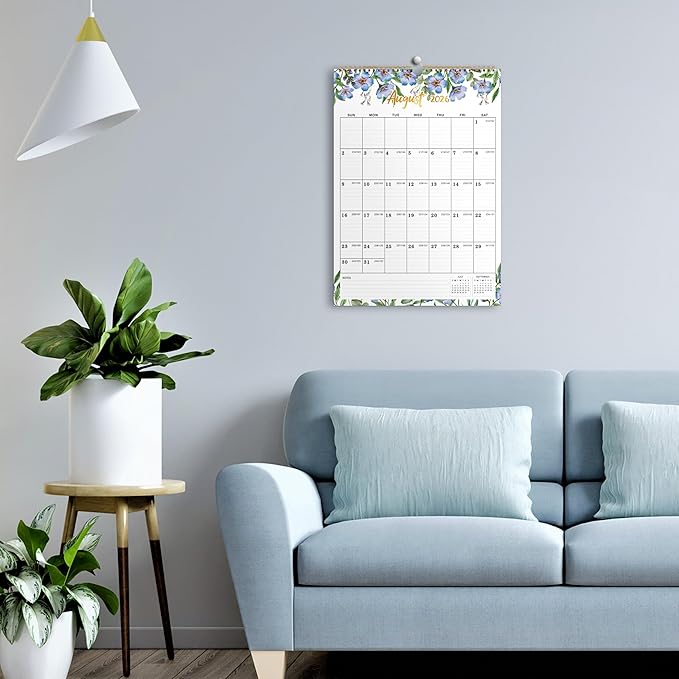 2026 Wall Calendar - Calendar 2026 Wall, Jan 2026 - DEC 2026, 12" x 17", Large Blocks, Hanging 2026 Wall Calendar 12 Months, Floral Calendar for Living Room