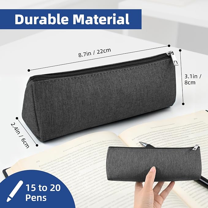 Grey Large Capacity Pen Bag Portable Stationery Pouch Premium Nylon Oxford Cloth Zipper Organizer for Office Business Travel
