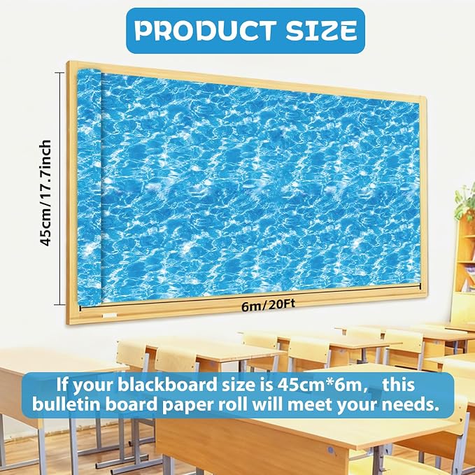 Qyeahkj 17.7in x 20ft Bulletin Board Paper Roll Bulletin Board Background Paper Fade Resistant Classroom Decoration Poster Art Craft Home Wall Education Decor Supplies Ocean