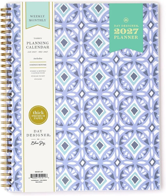 Blue Sky Day Designer 2027 Weekly and Monthly Planner Calendar, January 2027 - December 2027, 8.5" x 11", Flexible Cover, Durable Twin Wire Binding, Storage Pocket, Includes Stickers, Tile