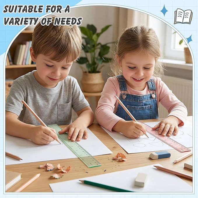 60 Pcs Plastic Clear Rulers 12 Inch, Transparent Assorted Color Ruler Bulk, with Imperial and Metric Scales for Home Office Supplies, Available in 6Colors(Rainbow)