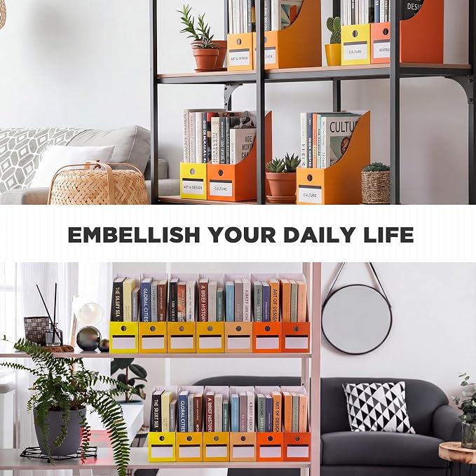 Jutom 48 Sets Magazine File Holders Foldable Cardboard Magazine Holder with White Label Stickers Desktop File Storage Box for Office Home Classroom Desk Document Organization (Yellow)