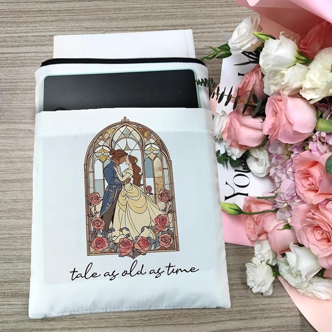 Tale As Old As Time Belle's Book Covers with Zipper, Gifts for Women, Teacher, Librarian, Bookworm, Kindle Protector (White, Large)
