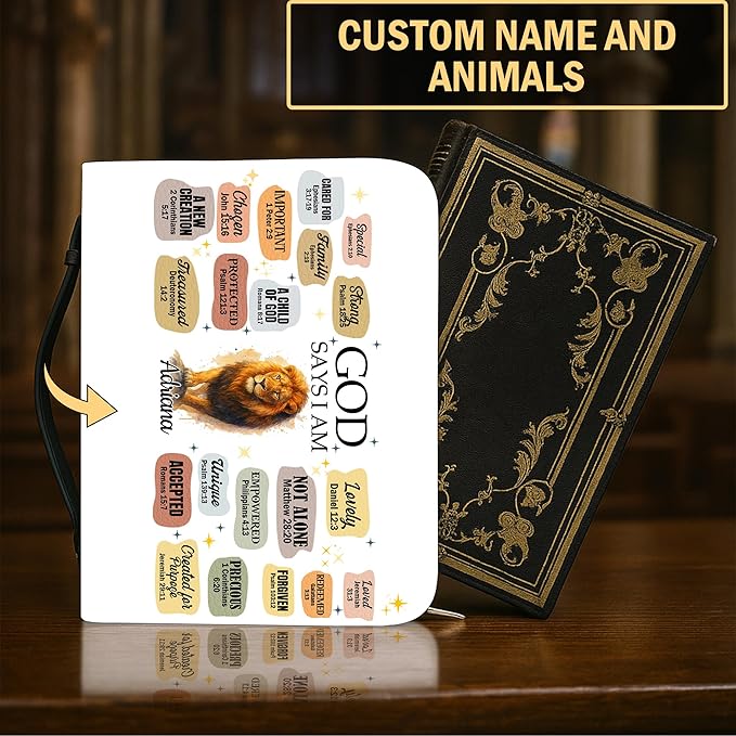 Personalized Bible Cover for Men, Christian Bible Case PU Leather, Jeus Bags Religious Appreciation Gifts for Women Girls Daughter Christian with Handle Zipper (BIBLE-10, M-2XL)