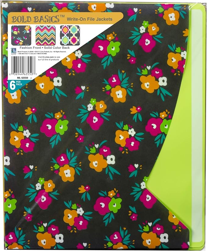 C-Line Write-On File Jackets, Bold Basics Design, Pack of 6 (63550)