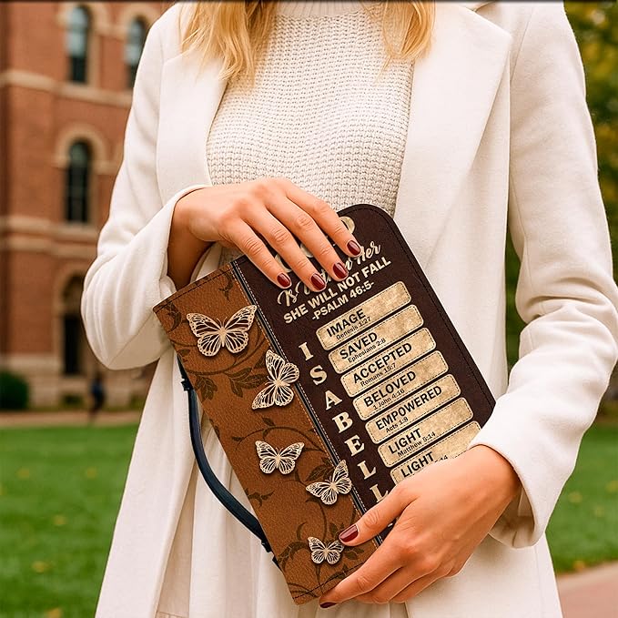 Personalized Bible Cover for Men, Christian Bible Case PU Leather, Jeus Bags Religious Appreciation Gifts for Women Girls Daughter Christian with Handle Zipper (BIBLE-01, M-2Xl)