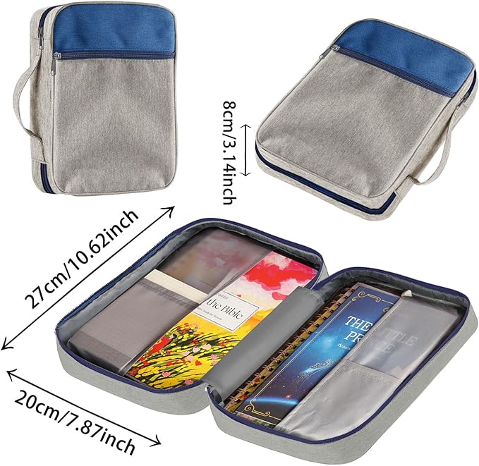 Bible Cover Bag for Men Women, Bible Holder Carrying Book Case Church Bag Bible Protective with Handle and Zippered Pocket (Gray)