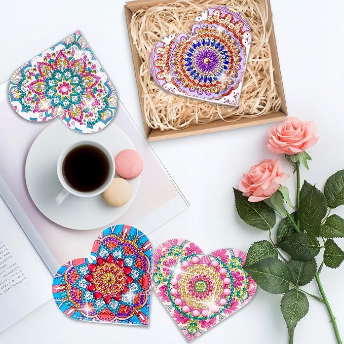 6 Pcs Diamond Painting Bookmark, DIY Corner Book Makers for Adults Book Lovers, Diamond Dot Art Beginner, Small Diamond Art Kits, Paint by Art Crafts Gift for Women Girls (Heart Mandala 6)