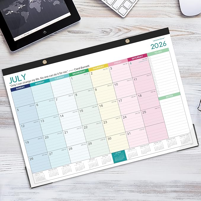 Calendar 2026-2027 - Desk Calendar 2026-2027, 18 Monthly Desk/Wall Calendar,16.8" x 12", July 2026 - December 2027, Thick Paper with Corner Protectors, Large Ruled Blocks - Colorful Lump